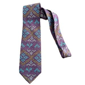 Christian Dior Purple Fairisle Print Silk Necktie Tie‎
